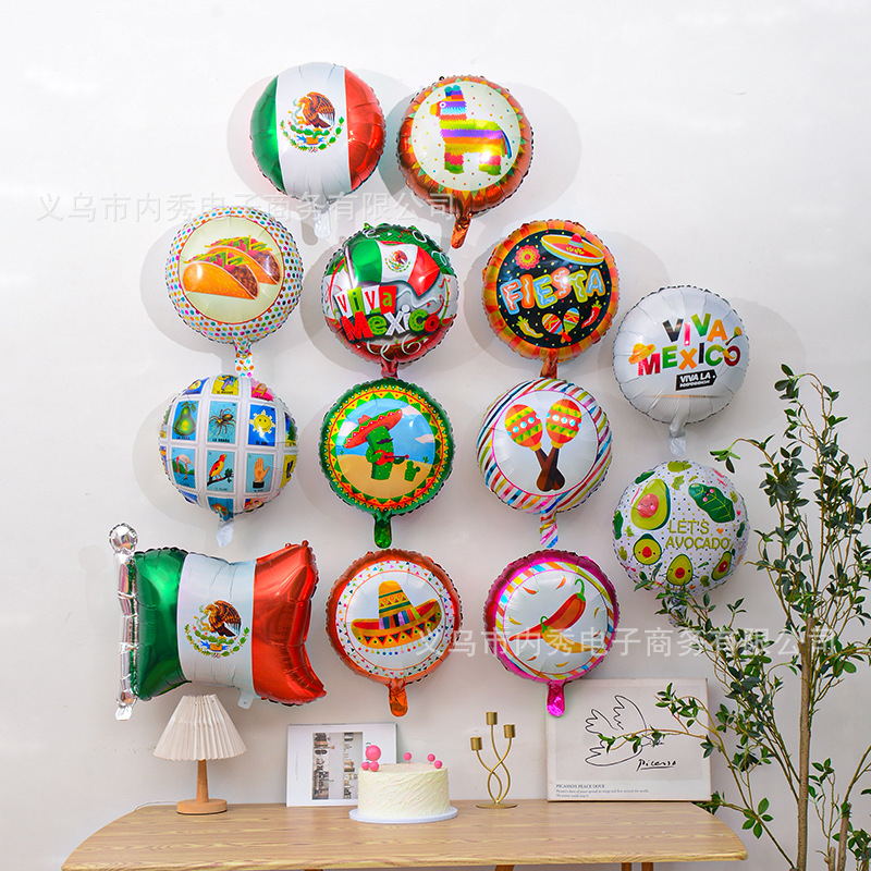 Globos de bandera nacional de México Carnaval de vacaciones Nuevo sombrero de la marca del tarot Bola de película de aluminio de 18 pulgadas