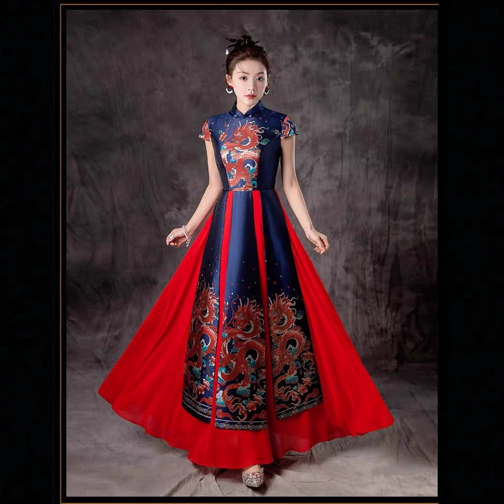 Китайский стиль этнический дракон с вышивкой большой юбкой