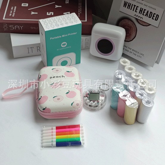 C22 흰색 + 감열지 5개 + 접착지 5개 + 색종이 3개 + 색펜 + 가방 + 전자 애완동물