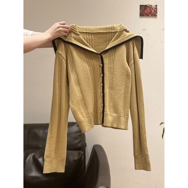 Korean-Style Yellow Shawl Collar Long-Sleeve New Cardigan Jacket for Women, Autumn and Winter New Thick Loose Sweater Top