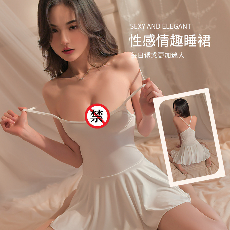 Lencería sexy hielo seda apretado tentación vestido plisado casa cómoda emocional ropa interior camisón vestido para entrega