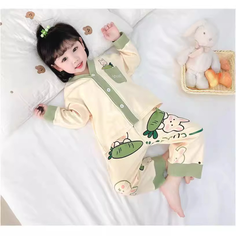 소녀의 새 봄과 여름 옷 2024 여자 한국 스타일 서양식 홈 옷 세트 소녀 잠옷 투피스 세트