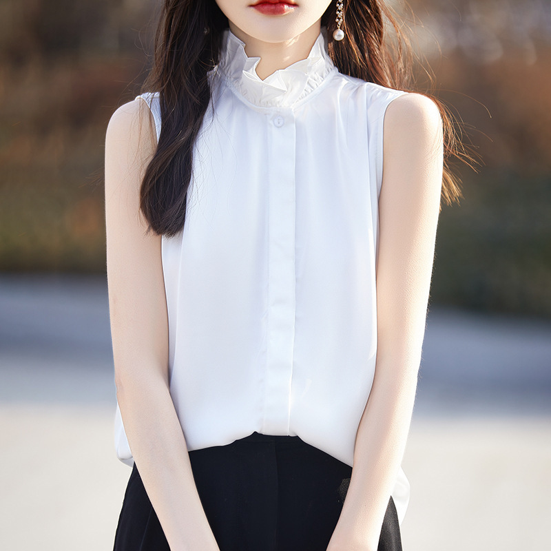 Spring and Summer Lace Collar Chiffon Sleeveless Shirt Women's Inner Solid Color Professional Base Shirt All-match Base Top Spring and Summer Lace Collar Chiffon Sleeveless Shirt Women's Inner Solid Color Professional Base Shirt All-match Base Top