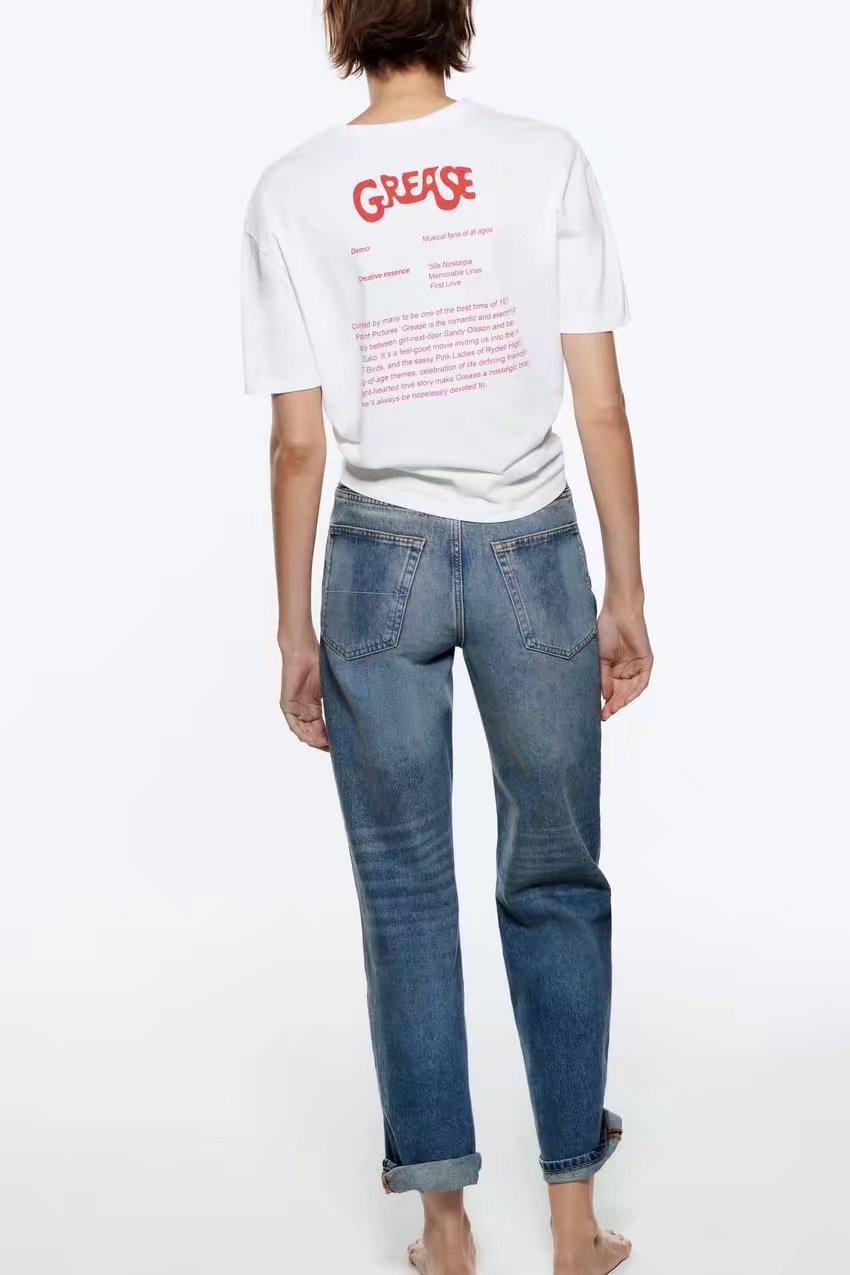 girl and letters printed white short-sleeved T-shirt  NSAM123222