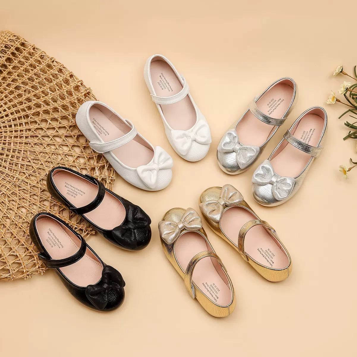 女童软底皮鞋2025秋季新款蝴蝶结魔术贴公主鞋平跟跨境儿童单鞋