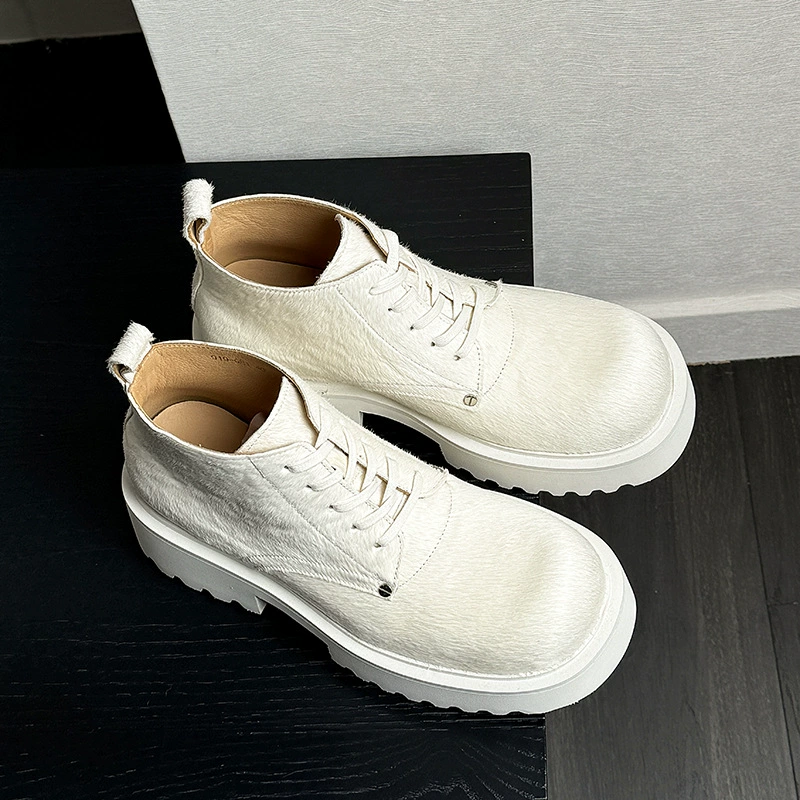 Личные волосы из белого конского меха сапоги Martin мужские толстые подошвы увеличены на 6 см Британские большие головы дерби короткие сапоги