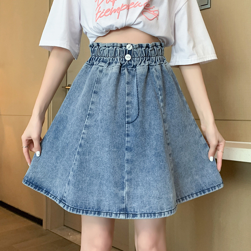 胖mm大码牛仔短裙女半身裙子高腰a字宽松显瘦学生夏加肥女装200斤