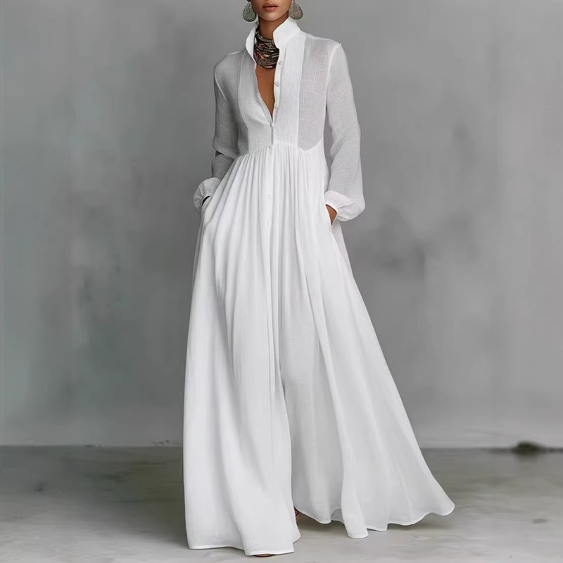 2026 Cross-Border Spring and Summer New Style Elegant Waist-Cinching Slimming Long-Sleeve Pleated Holiday Dress French-Style Long Dress 2026 Cross-Border Spring and Summer New Style Elegant Waist-Cinching Slimming Long-Sleeve Pleated Holiday Dress French-Style Long Dress