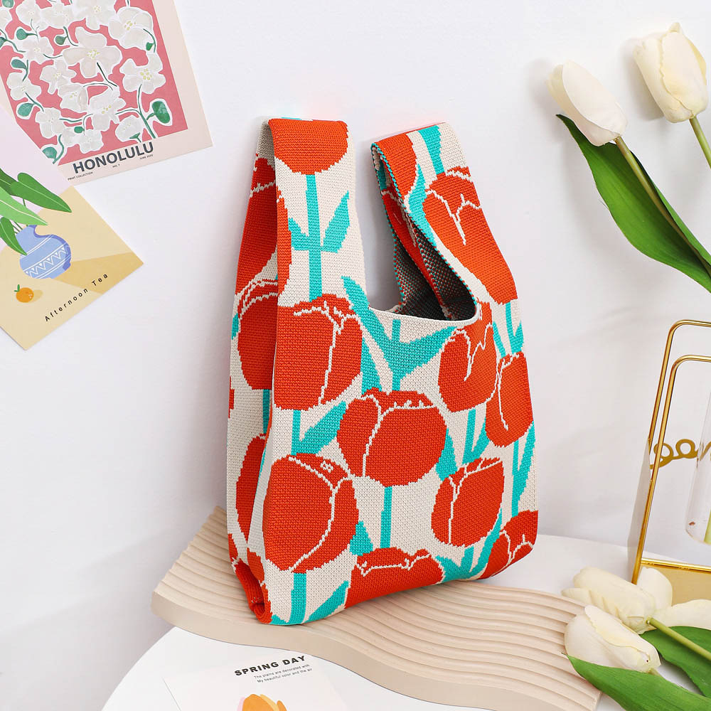 Nuevo bolso de punto para teléfono para mujer, bolso tejido suave en colores dopamina, bolso de mano con forma de corazón en estilo coreano con bloques de color.