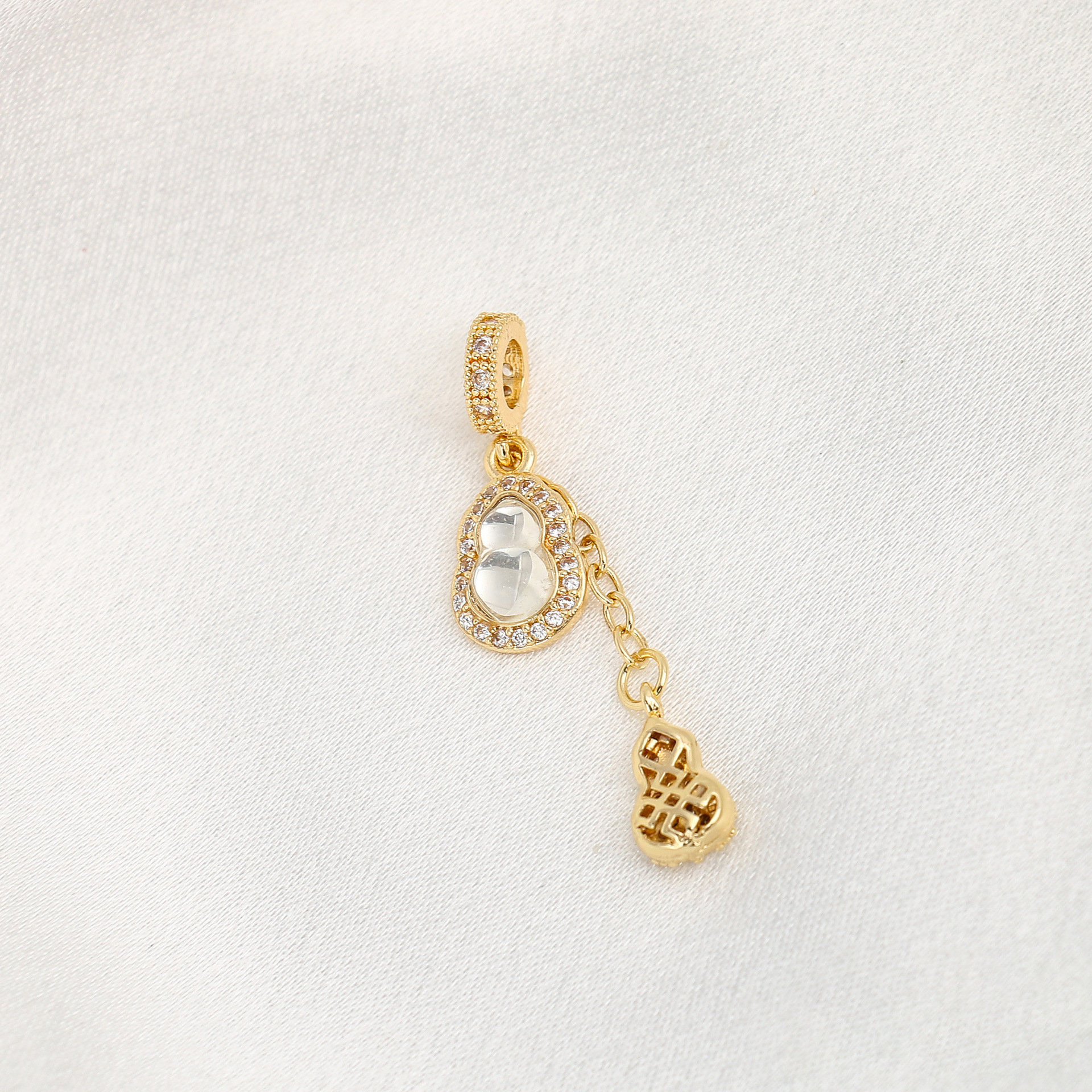 Color-Preserving 14K Gold-Plated Zirconia Gourd-Shaped Spacer Beads Crystal DIY Bracelet Beaded Tassel Pendant Jewelry Accessories