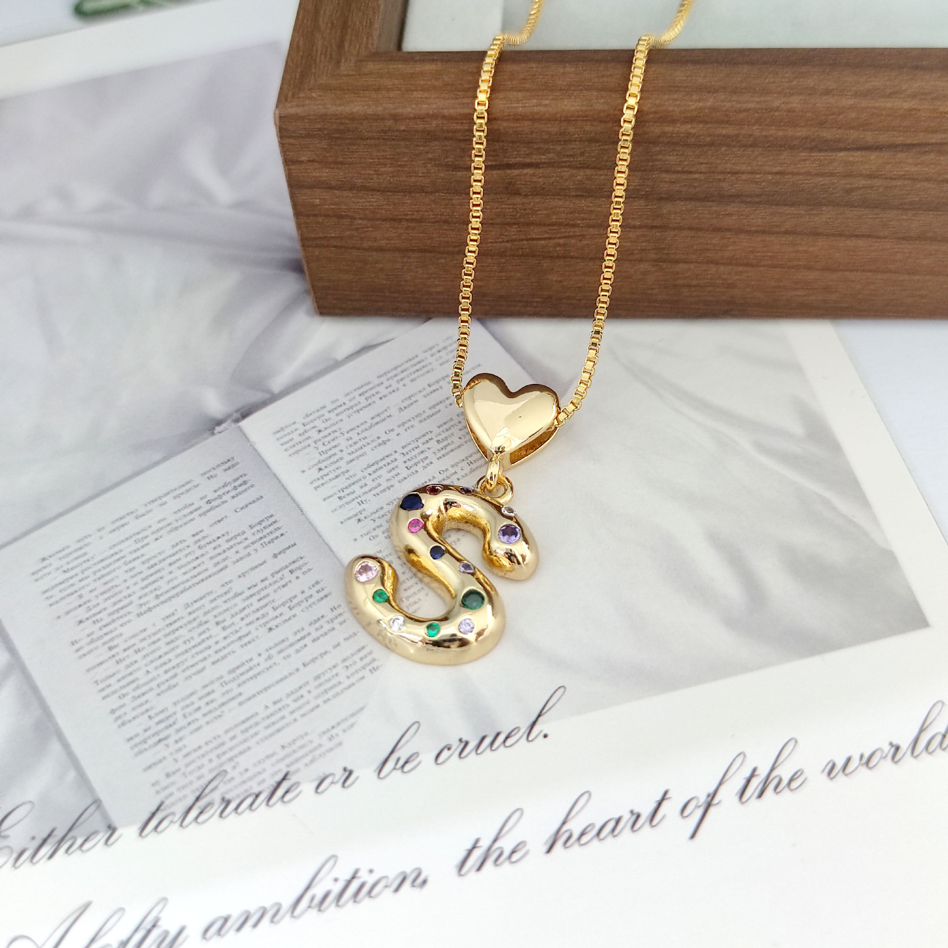 12g Weight Copper Pendant Material Zircon Inlay Material Pendant Necklace Classification Copper Chain Material 1 Piece Quantity Holiday, Daily Occasion Copper Material Letter, Heart Shape Pattern Women's Gender Inlay Design Simple Style Style Copper Inlay Letter Heart Shape Zircon Pendant Necklace 21