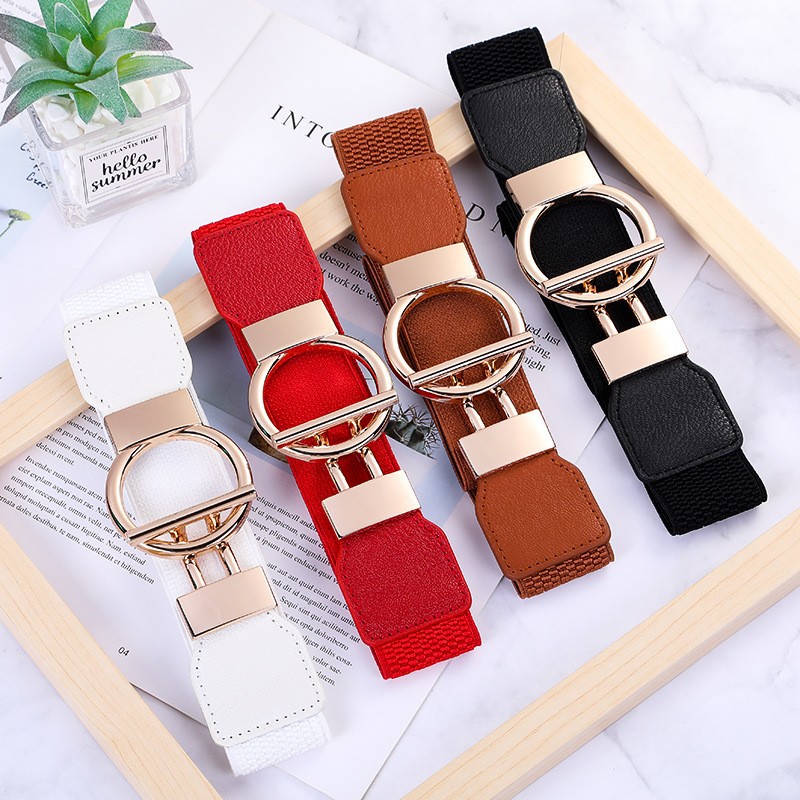 Fashion Round Pu Leather Fabric Metal Button Belt display picture 5