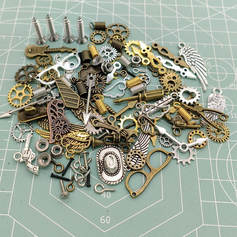 Handmade DIY Wooden Block Robot Accessories Screw Gear Pointer Keychain Necklace Pendant Punk Material