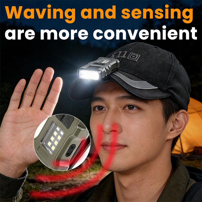 LED High-brightness Work Light 180°Rotating Purple Sensor Warning Emergency Hat Clip Fishing Light_voghion.com