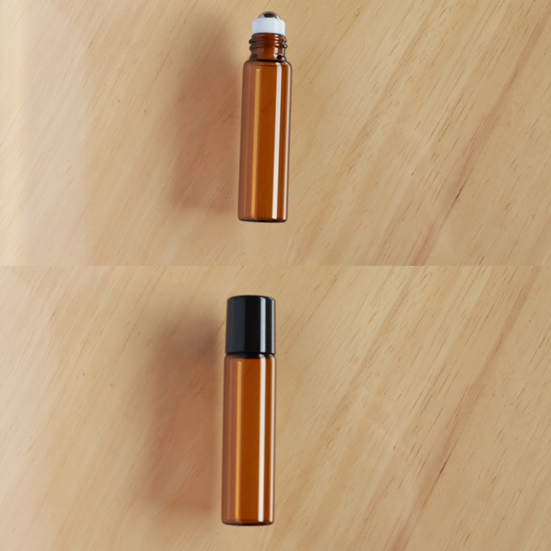Botella roll-on para aceites esenciales cosméticos, botella marrón para aceites esenciales, botella transparente para reactivos, botella roll-on de vidrio, botella de perfume ámbar.