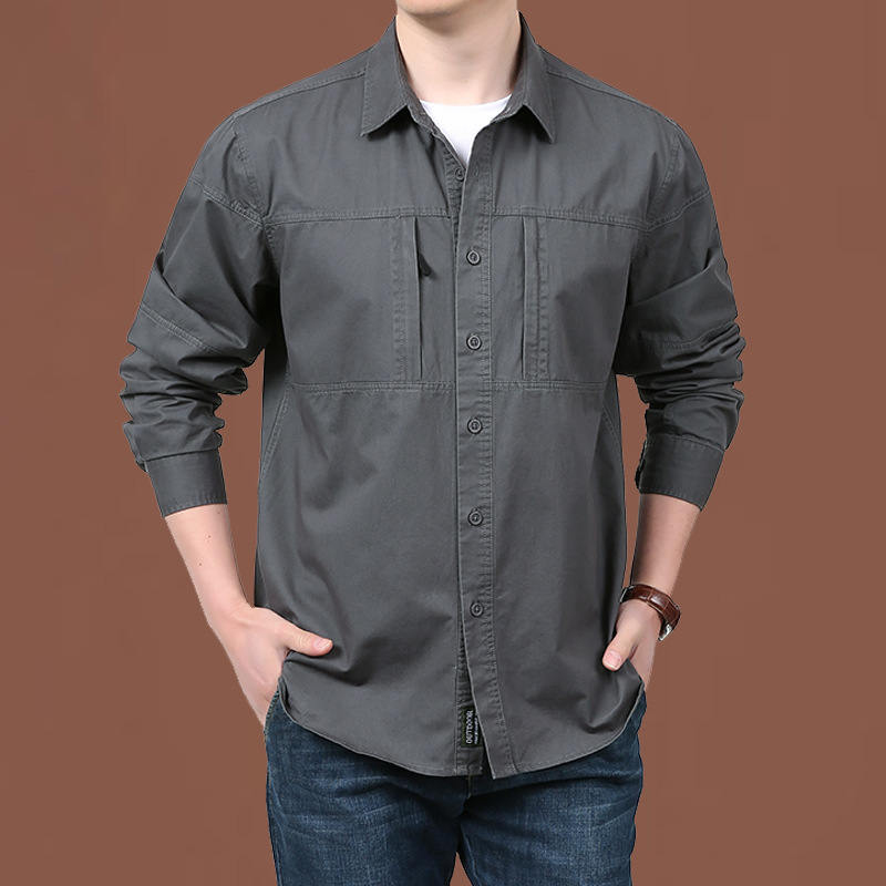 2023 nueva primavera y otoño camisa de trabajo suelta de hombre al aire libre algodón casual chaqueta de camisa de hombre