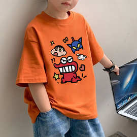 新品短袖T恤2024夏装夏季韩版宽松上衣潮流纯棉男童时髦宝宝帅气