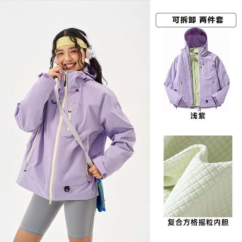 Kongshanyu アウトドアジャケット女性の秋と冬ハードシェル防風防水スリーインワンジャケットフード付き登山ジャケット男性 25|undefined