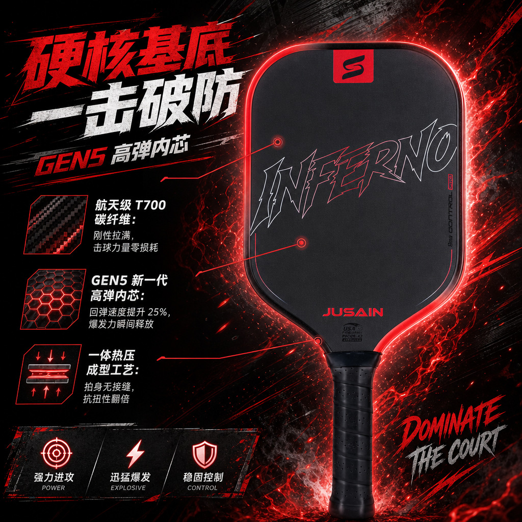 Gen5 Inner Core Carbon Fiber T700 Pickleball Paddle Factory Custom-Made Heat-Pressed Integrated Coarse Cloth Texture Matte Pickleball Paddle