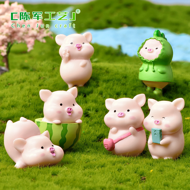 Bonito cerdo cerdo micro paisaje bonsai decoración de carne pequeña mochila sandía muñeca animal artesanía de PVC