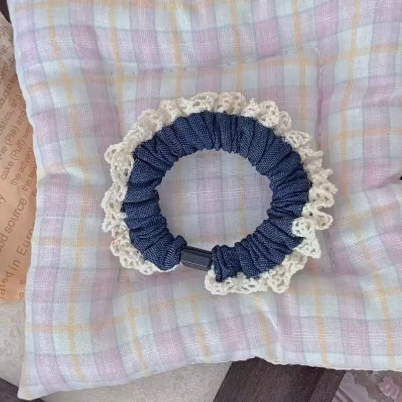 Niños jeans encaje anillo de cabello de cabello de encaje niñas alta cola de cabello de alta elasticidad cuerda de cabello de goma cabeza adornos para el cabello