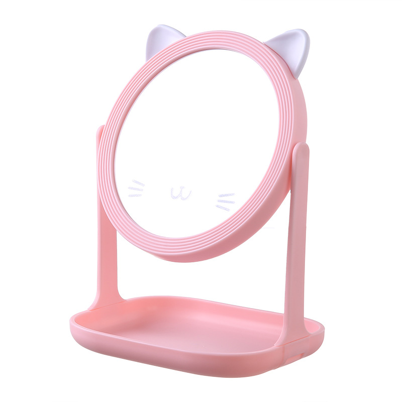 Espejo de maquillaje con orejas de gato de plástico, espejo de tocador giratorio de alta definición para el hogar, espejo de dormitorio de una sola cara de alta definición