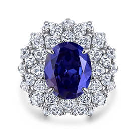 欧美精工微镶简约6ct仿蓝宝石S925纯银时尚高碳钻戒指女一件起批