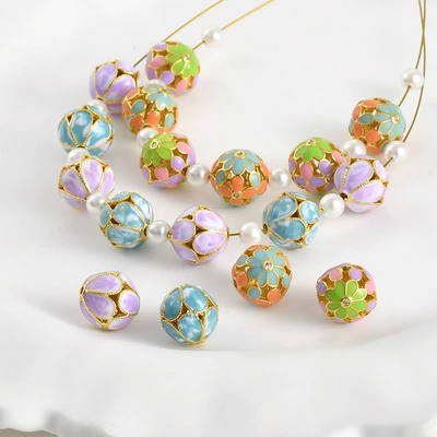 18K gold color cloisonne burning blue flower ball beaded beads diy handmade bracelet string accessories