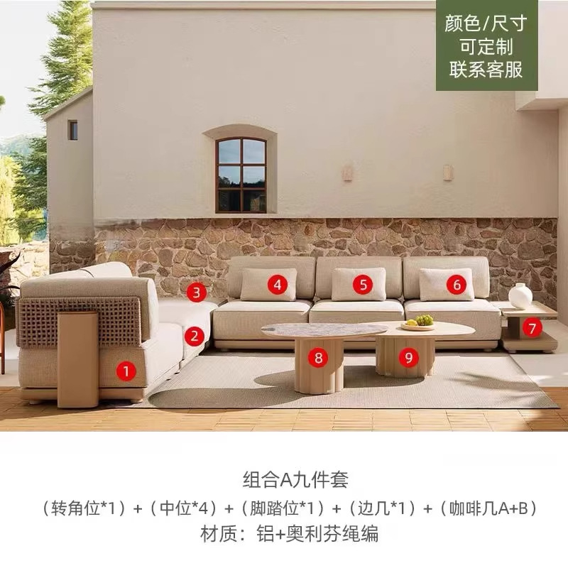 Muebles al aire libre creativos impermeables casa combinación sofá de caña doble mesa de comedor silla terraza silla de balcón