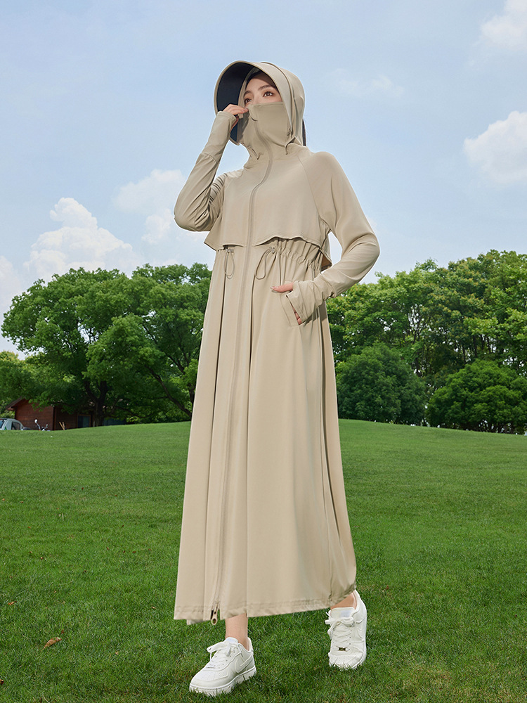 Long Sun Protection Clothing for Women in Summer New Style Full Body Anti-Uv Breathable Waist Thin Sun Protection Clothing Ice Silk Hooded Jacket