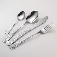 不锈钢餐具套装1010凤凰浮雕花纹西餐具创意复古甜品勺牛排刀叉勺