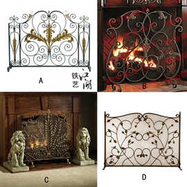 美式金色铁艺壁炉屏风隔断家用客厅落地壁炉门创意护栏壁炉罩
