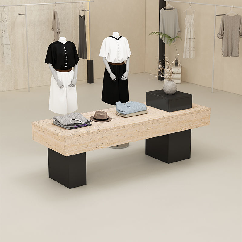 服装店中岛台展示台女装店铺中间流水简约现代摆放石纹展示桌鞋台