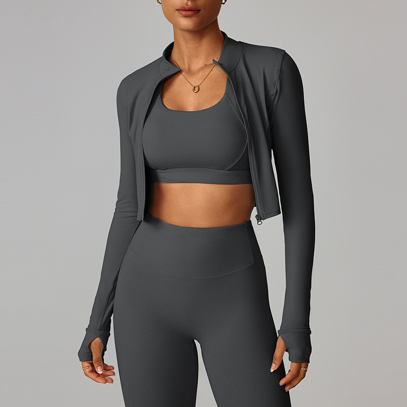 Chaqueta de yoga deportiva para correr al aire libre con cremallera, delgada, ropa de yoga de secado rápido para niñas de manga larga 8047