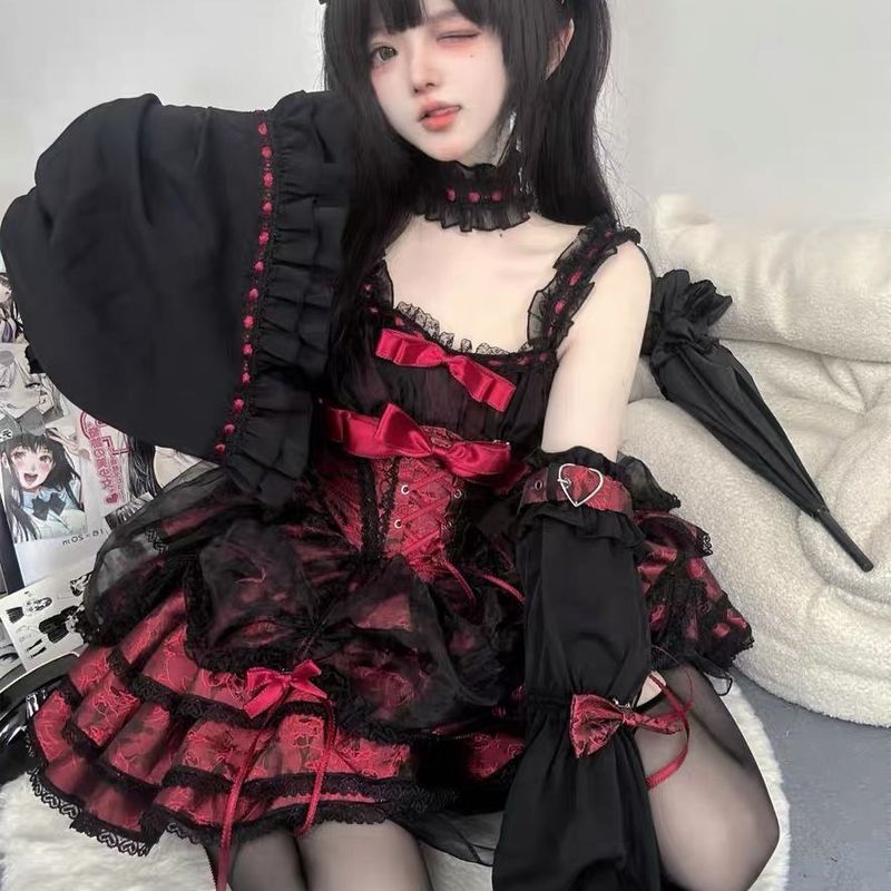 现货蔷薇执事黑红洛丽塔JSK甜辣lolita连衣裙可爱二次元cos服|undefined