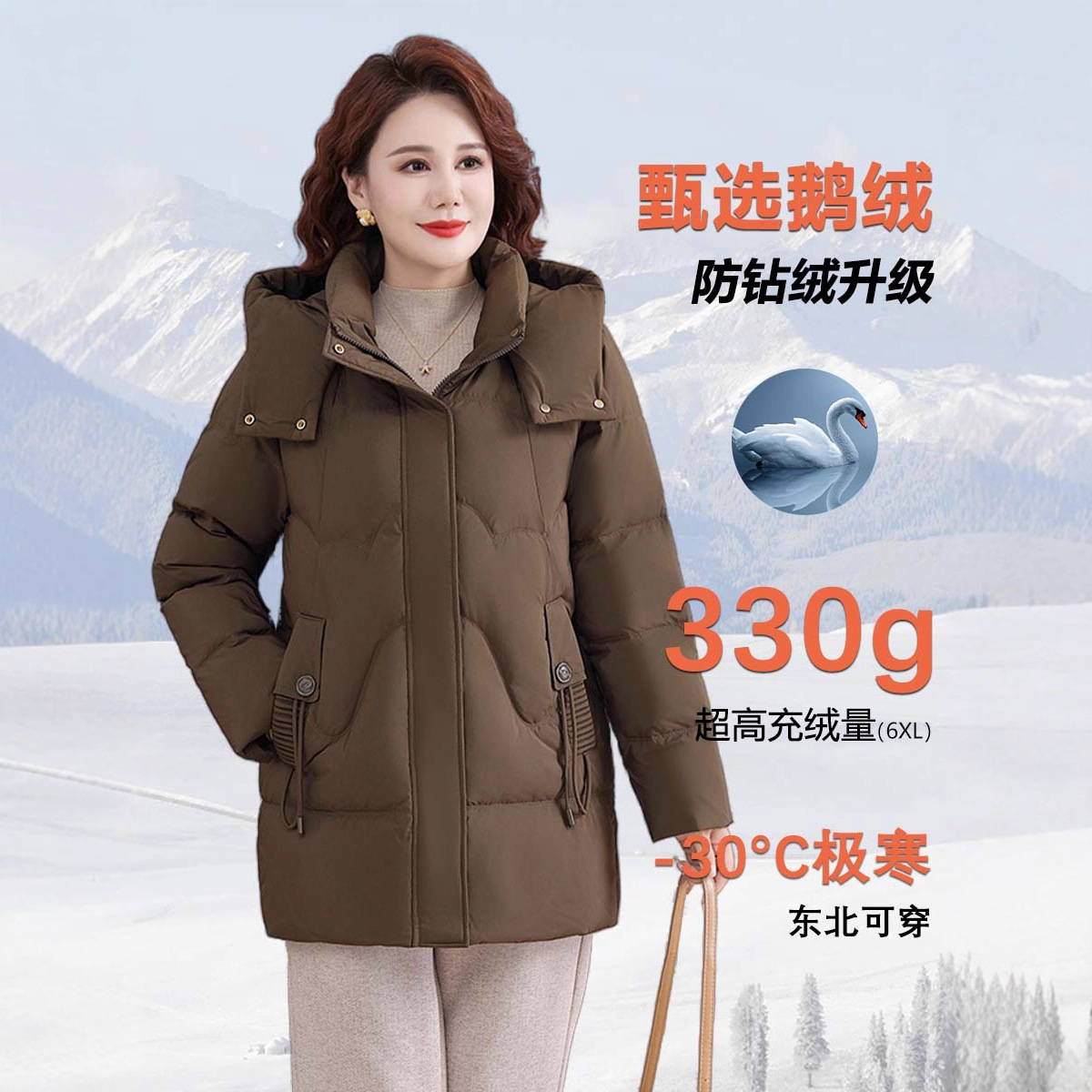 正品羽绒服女2025冬季时尚大牌新款中老年加厚白鹅绒抗寒保暖外套