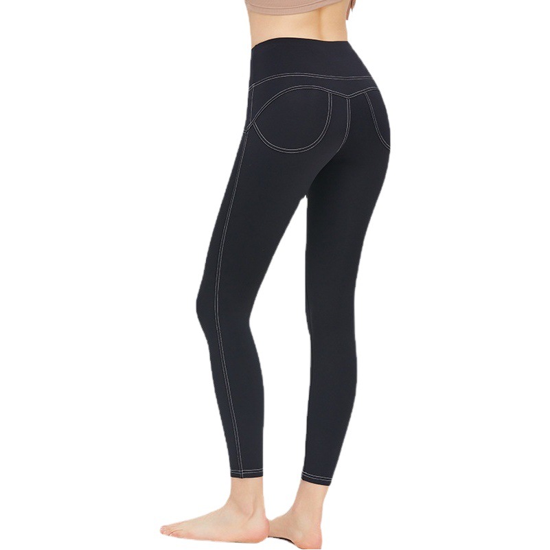 Nueva ropa de Yoga de las mujeres de Bolsillo falso elástico de la cadera melocotón pantalones de alta elástica Pantalones deportivos desnuda sensación sin T-line pantalones de yoga