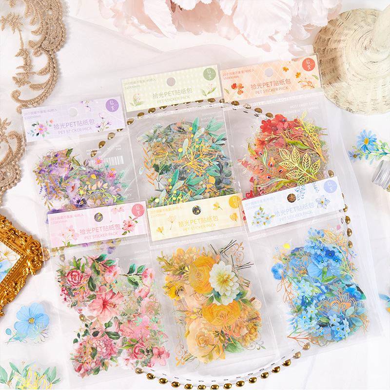 Light-Picking Pet Sticker Pack Roaming Dream Series Transparent Flower and Plant Handbook DIY Material Collage Stickers 6 Types