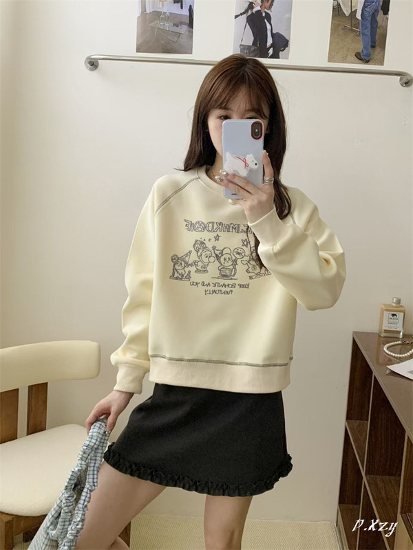 015慵懒风圆领卫衣女秋季新款薄款宽松韩版oversize女式上衣bf外|undefined