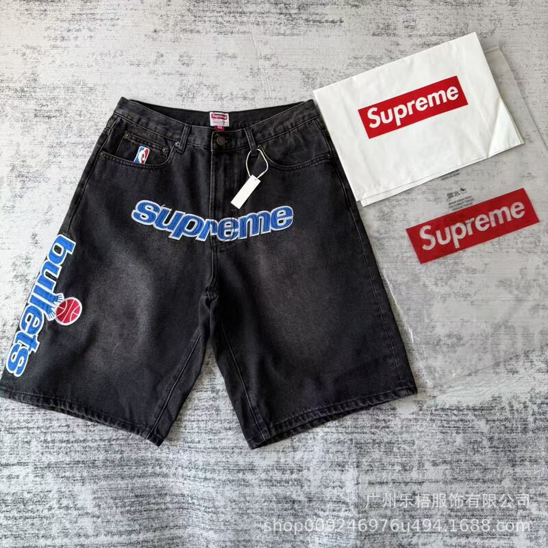 SUP26SS Bullets Baggy Denim Short Embroidered Vintage Denim Shorts Unisex Trendy SUP26SS Bullets Baggy Denim Short Embroidered Vintage Denim Shorts Unisex Trendy