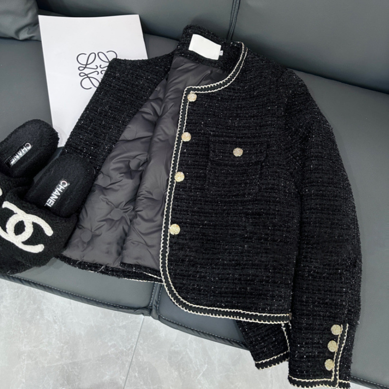 Thickened Tweed Short Jacket 2025 Autumn and Winter New Korean Style Women's Fashion Round Neck Long-Sleeved Top for Women