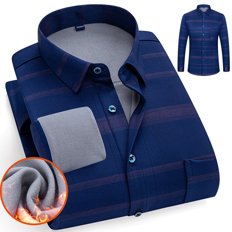 [Además de engrosamiento de terciopelo] Camisa cálida bronceada de invierno Cárdigan para hombres de mediana edad y ancianos Camisa suelta informal para hombres
