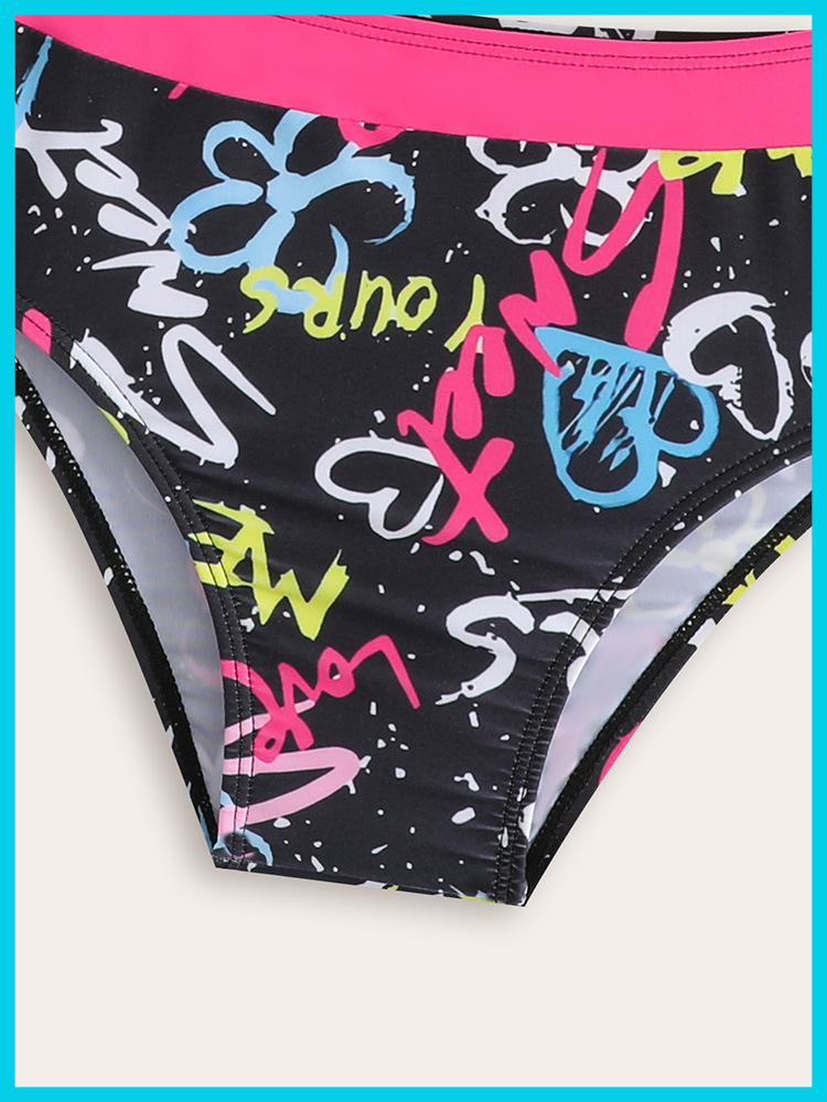 Bikini de dos piezas para niña con estampado grafiti para playa_voghion.com