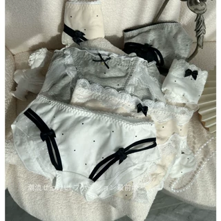 新款法式复古波点40支精梳棉柔软舒适性感蕾丝甜美女中腰内裤