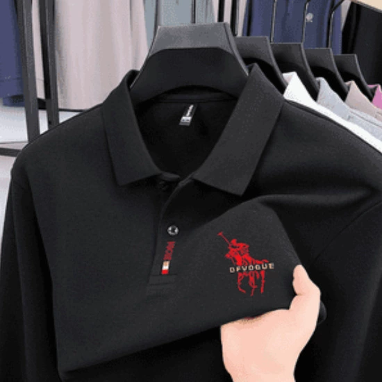 Men's elite demi-season long-sleeve, universal quality polo, for middle age
