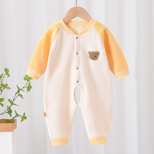 Baby velvet jumpsuit, spring and autumn, newborn baby warm clothes, 0-2 years old, autumn and winter pajamas, crawling clothes
