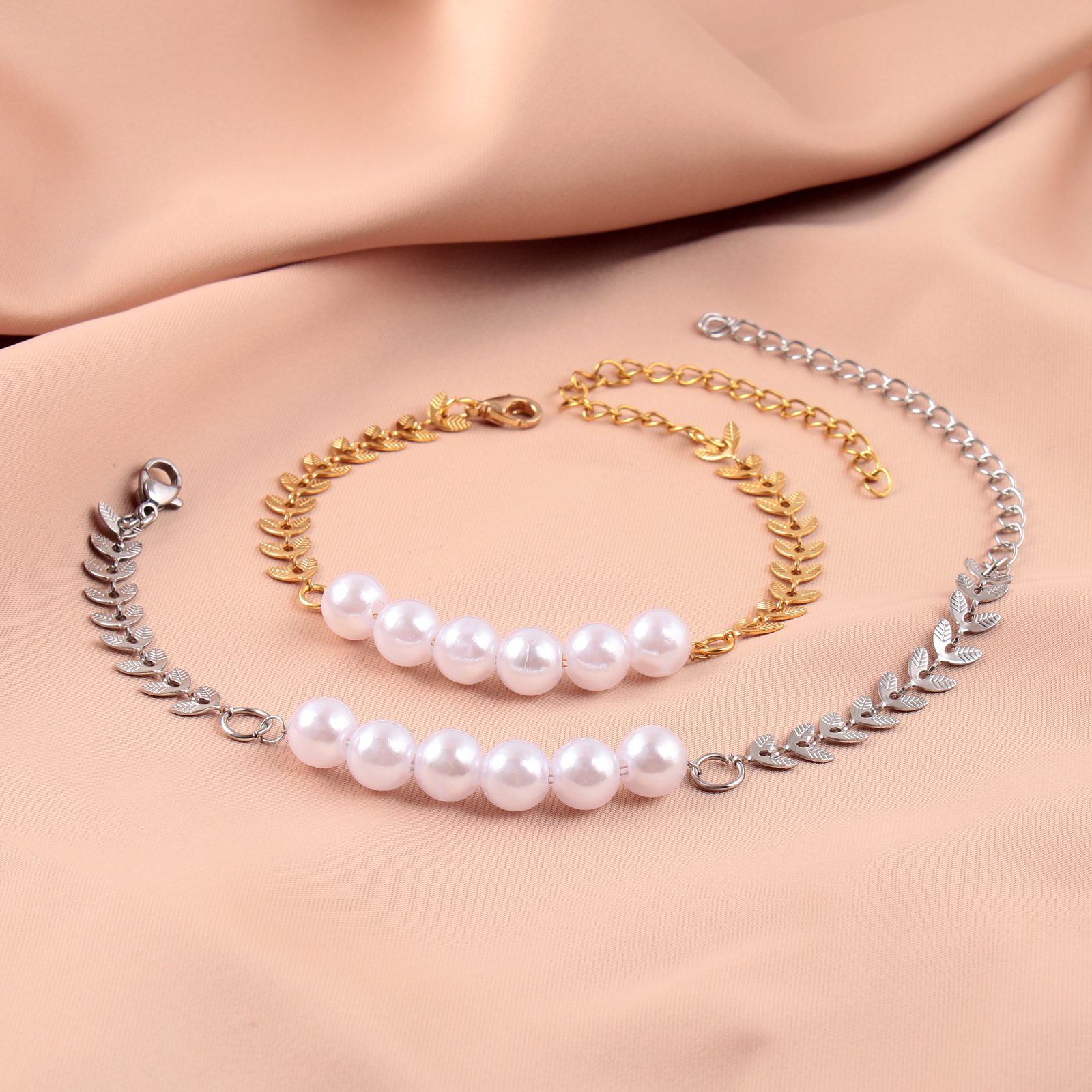 Fashion Leaf Stainless Steel Beaded Bracelets 1 Piece