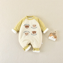 新生儿婴幼儿衣服秋冬季新款长袖外出插肩哈衣男女宝宝闭裆连体衣