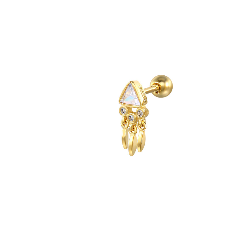 2g Weight 18K Gold Plated Plating Material Ear Studs Classification 1 Piece Quantity Holiday, Daily Occasion 925 Sterling Silver Material Triangle, Tassel Pattern Unisex Gender Casual, Simple Style Style 1 Piece Ear Cartilage Rings & Studs Casual Simple Style Triangle Tassel 925 Sterling Silver 18K Gold Plated 10