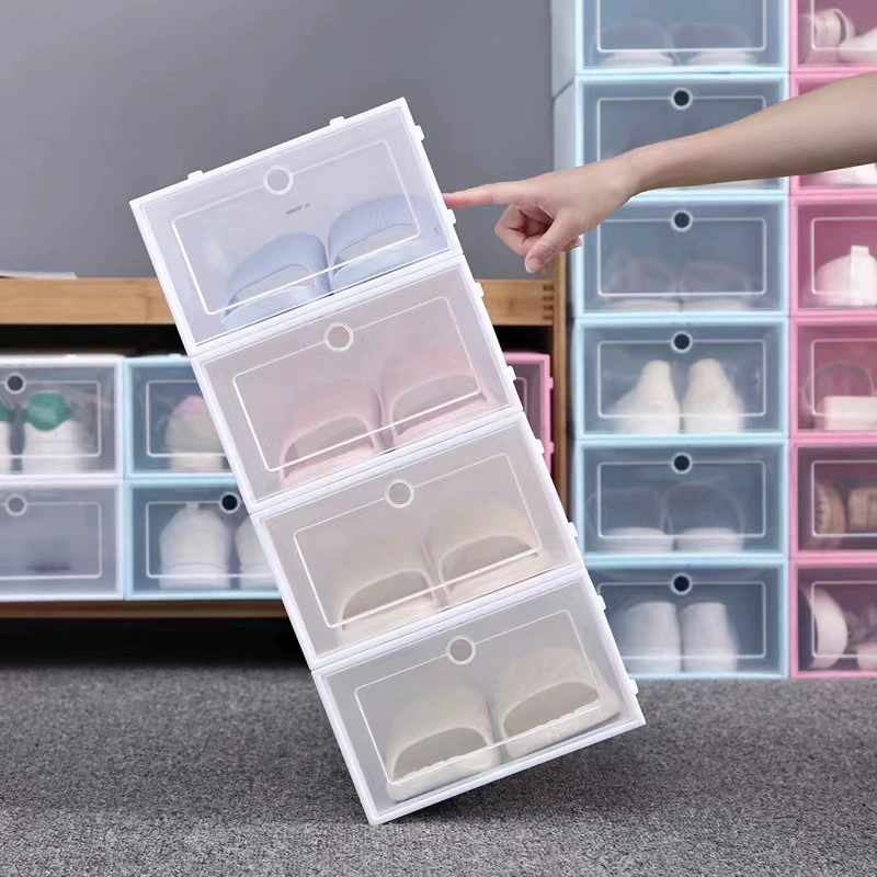 Transparent Flip Shoe Box — Thicker Stackable Plastic Drawer, Dustproof Storage (Small & Large)